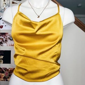 Cowl neck mustard silk top